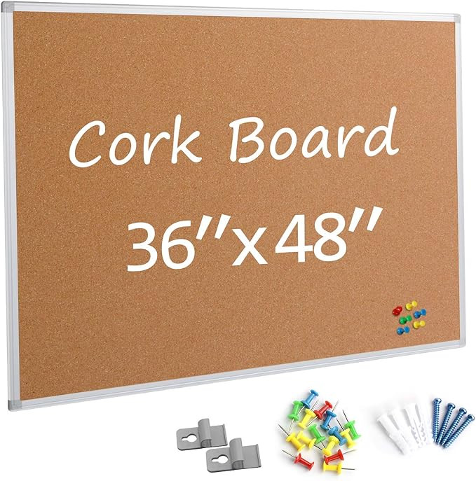 Board2by Bulletin Board 36 x 48, Silver Aluminium Framed 4x3 Large Wall Mounted Cork Office Notic... | Amazon (US)