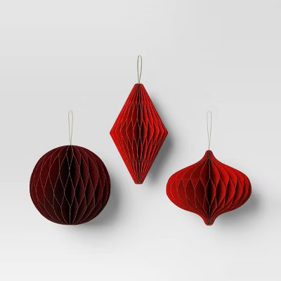 3pc Paper Honeycomb Ornament Christmas Figurine Set - Wondershop™ Red | Target