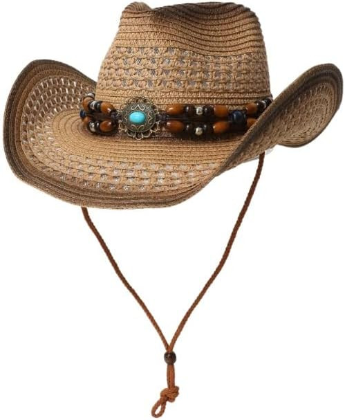 GORGLITTER Women's Cowboy Hat Western Cowgirl Hats Straw Classic Wide Brim Sun Hat for Men | Amazon (US)
