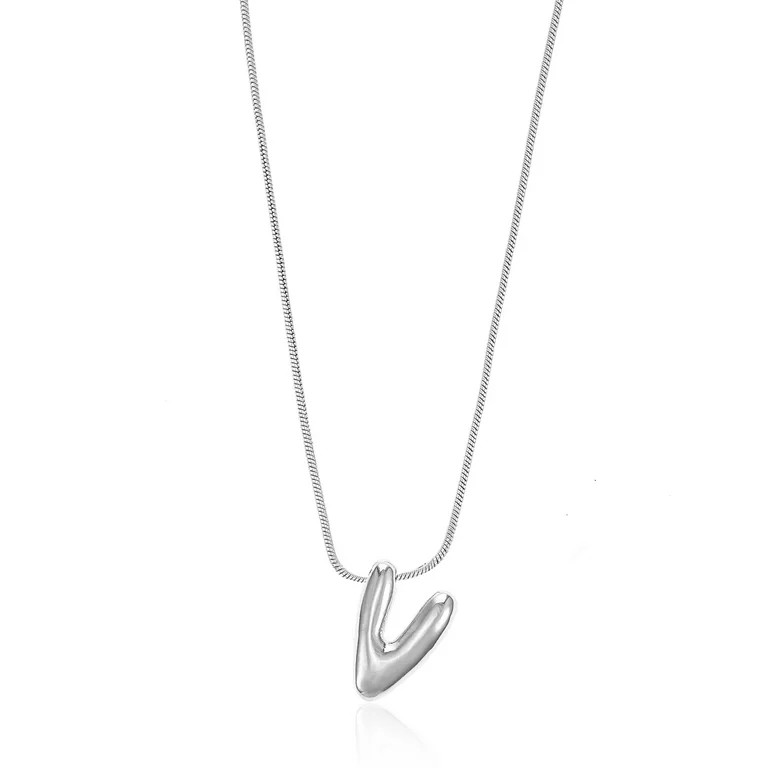 No Boundaries Silvertone Initial Bubble Letter Necklace, 1 Piece, Letter V | Walmart (US)