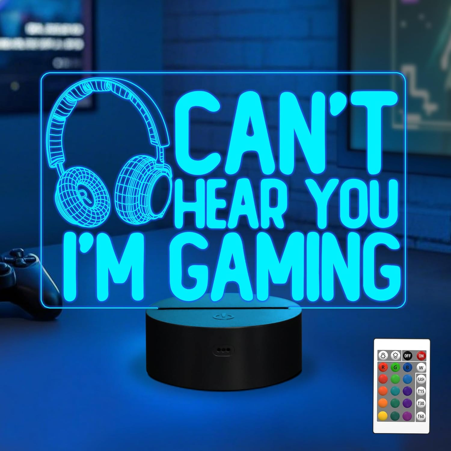 Can't Hear You I'm Gaming Night Light, Headset Graphic Video Games Gamer Gift Funny 3D Illusion L... | Amazon (UK)