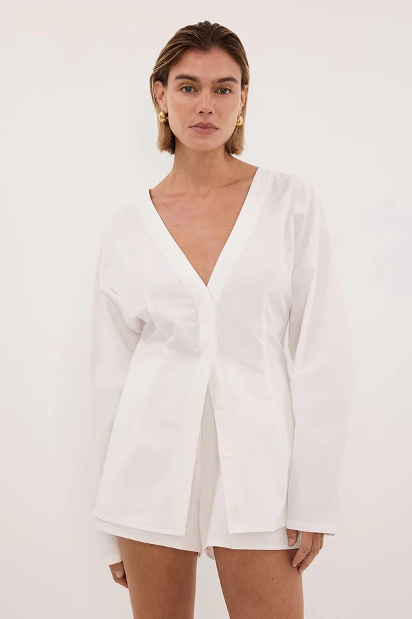 EDENA WHITE COTTON FITTED SHIRT | DISSH