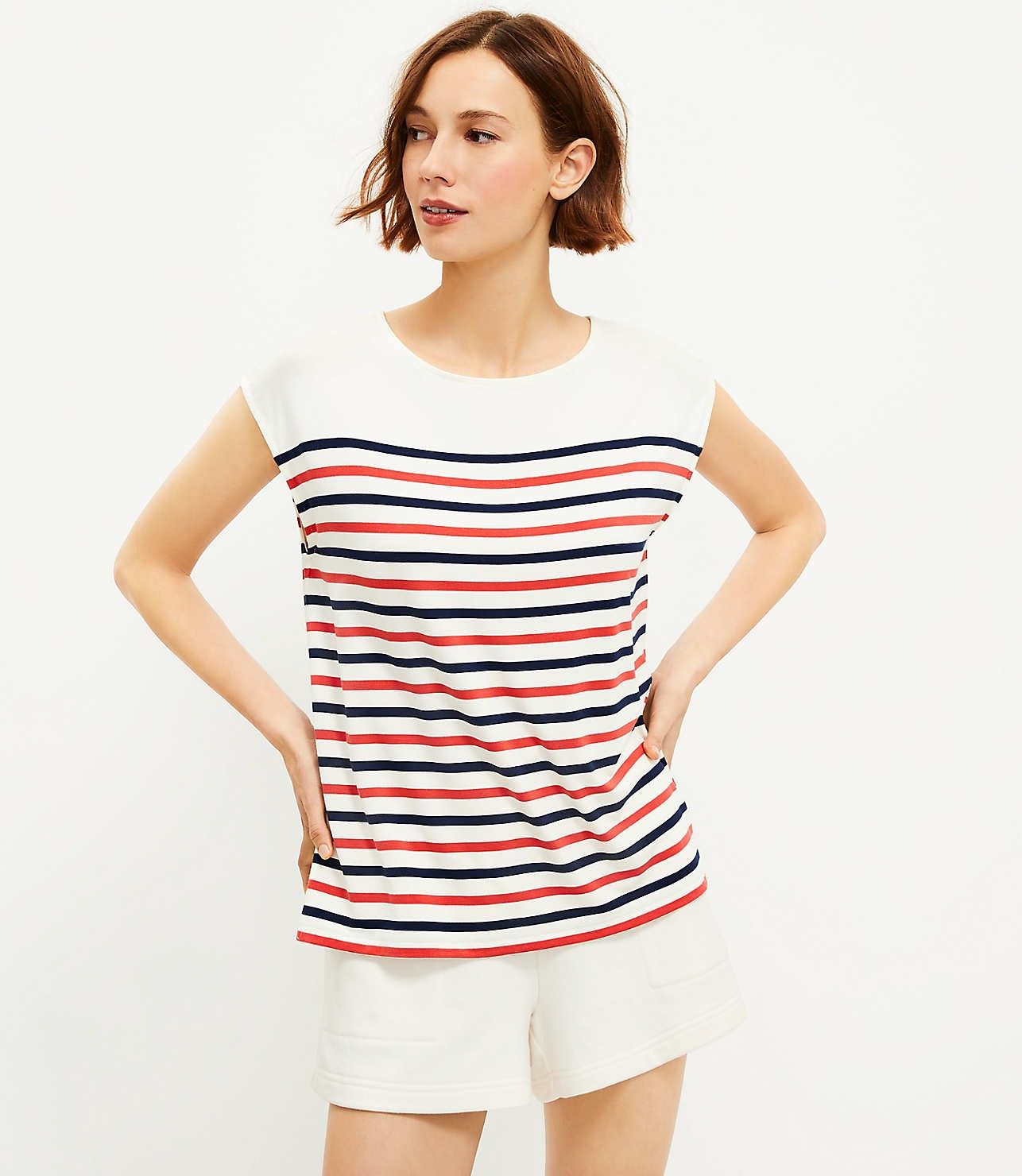 Lou & Grey Striped Signaturesoft Jersey Cap Sleeve Tee | LOFT