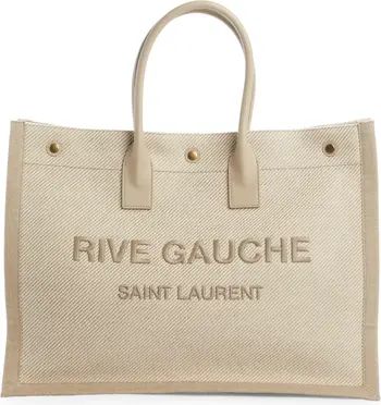 Saint Laurent Small Noe Rive Gauche Logo Cotton & Linen Canvas Tote | Nordstrom | Nordstrom