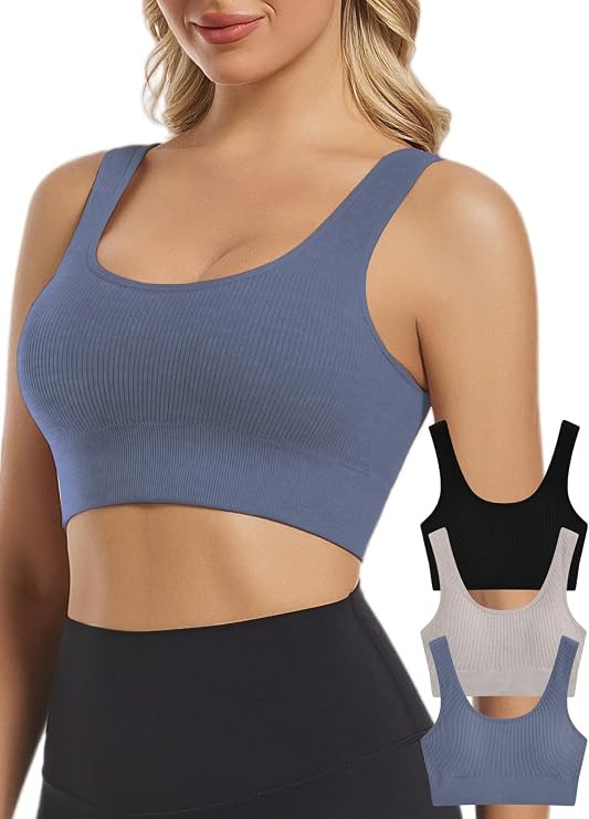 Chilylori Seamless Sports Bras for Women Pack of 3 Ribbed Sports Bra Workout Tops Cropped Tank To... | Amazon (US)