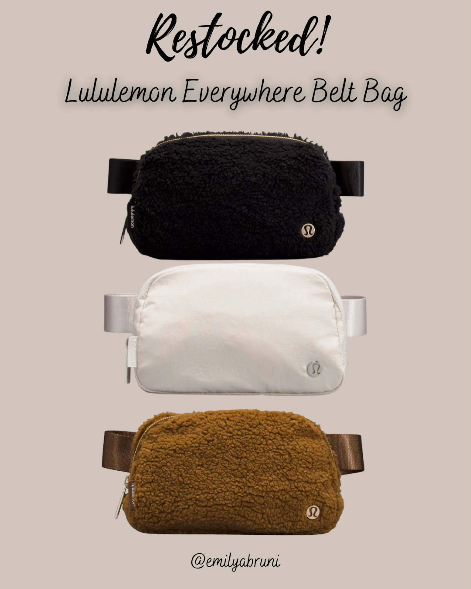 White opal, black Sherpa and camel Sherpa lululemon belt bags now in stock! 

#LTKSeasonal #LTKHoliday #LTKunder50