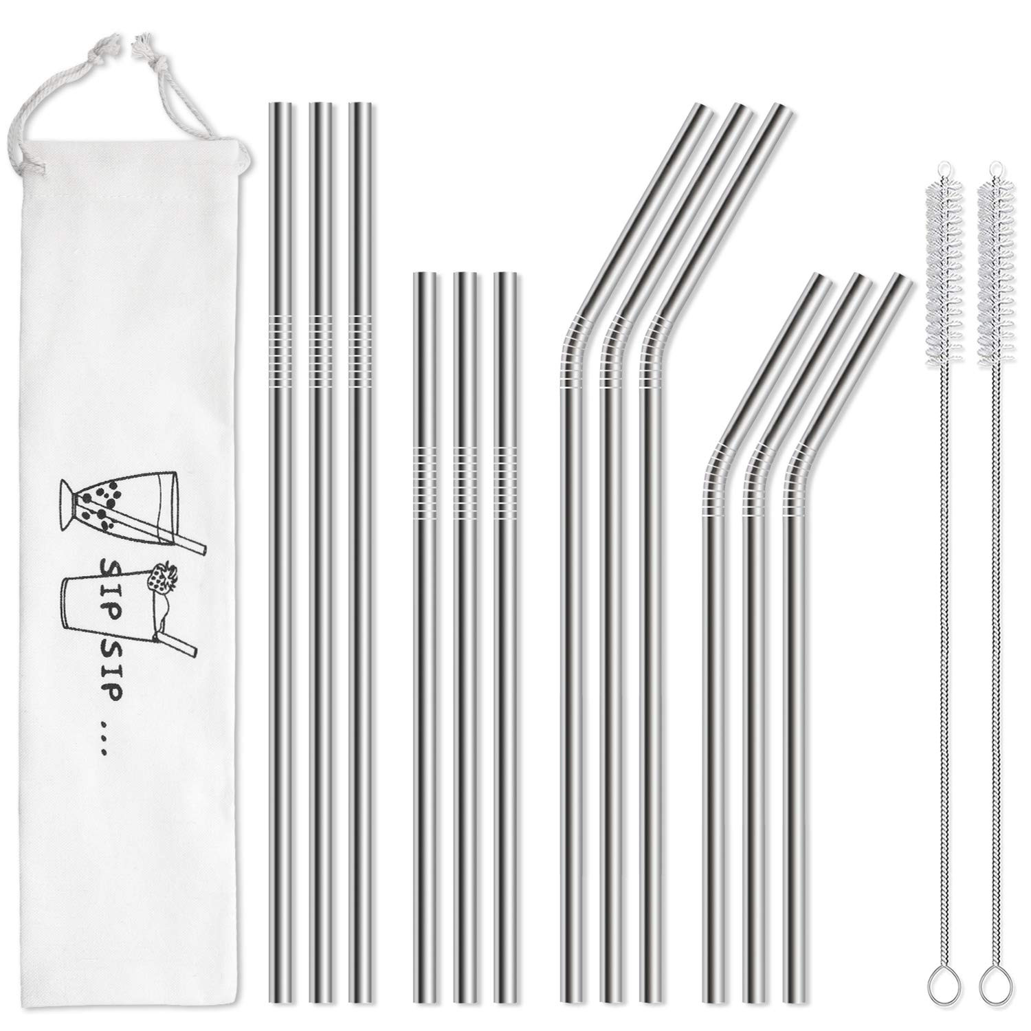 Hiware 12-Pack Reusable Stainless Steel Metal Straws with Case - Long Drinking Straws for 30 oz a... | Amazon (US)