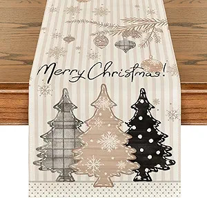 Artoid Mode Stripes Pine Trees Merry Christmas Table Runner, Winter Xmas Holiday Kitchen Dining T... | Amazon (US)