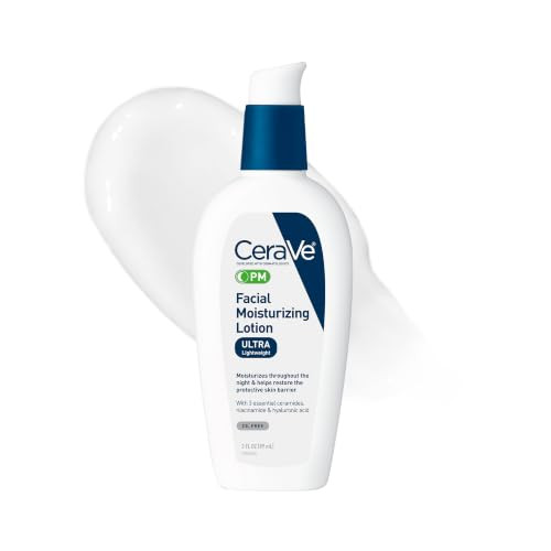 CeraVe PM Facial Moisturizing Lotion, Night Cream with Hyaluronic Acid and Niacinamide, Ultra-Lightweight, Oil-Free Moisturizer for Face, 3 Ounce | Amazon (US)
