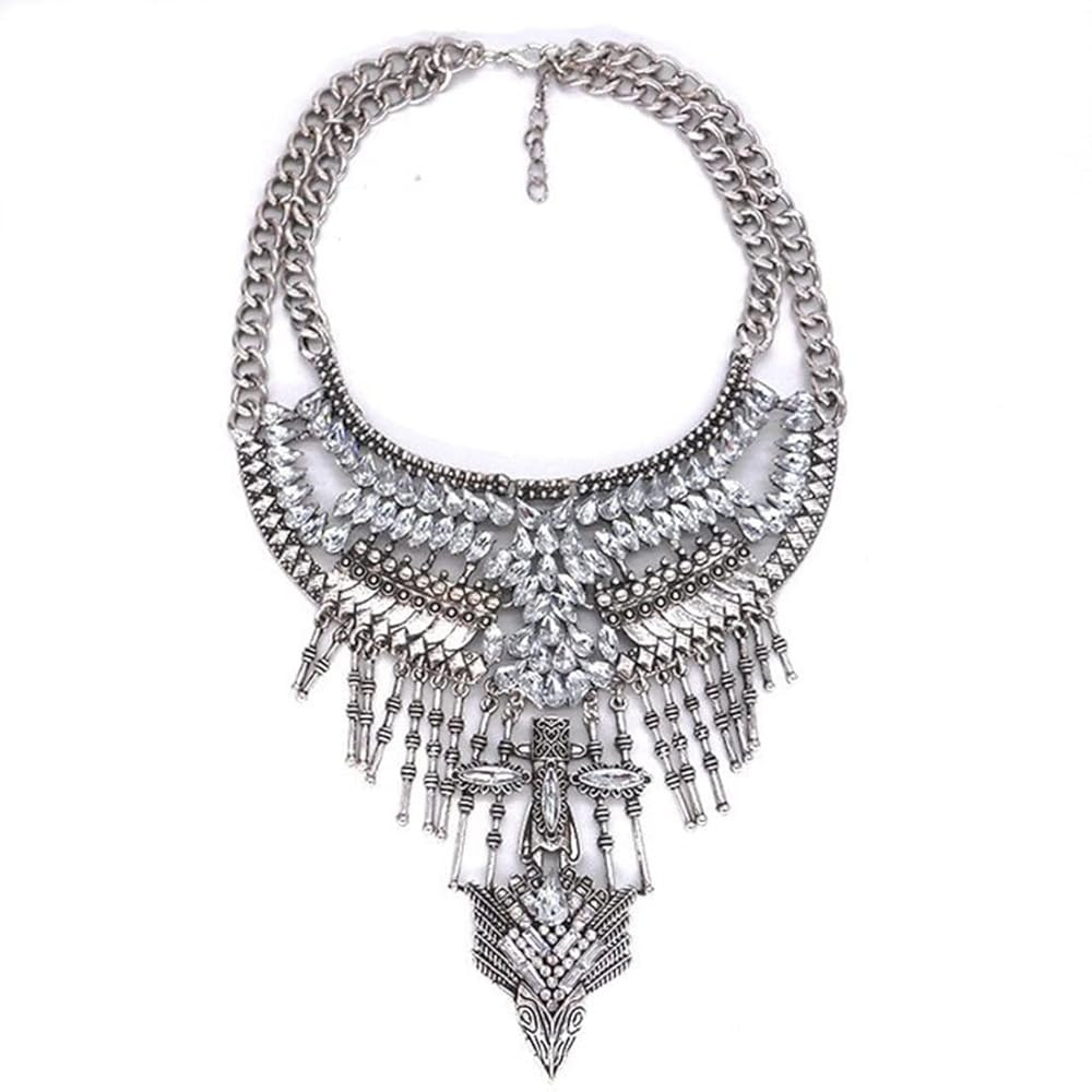 Long Tassel Chunky Boho Coin Statement Necklace For Women Silver | Amazon (US)