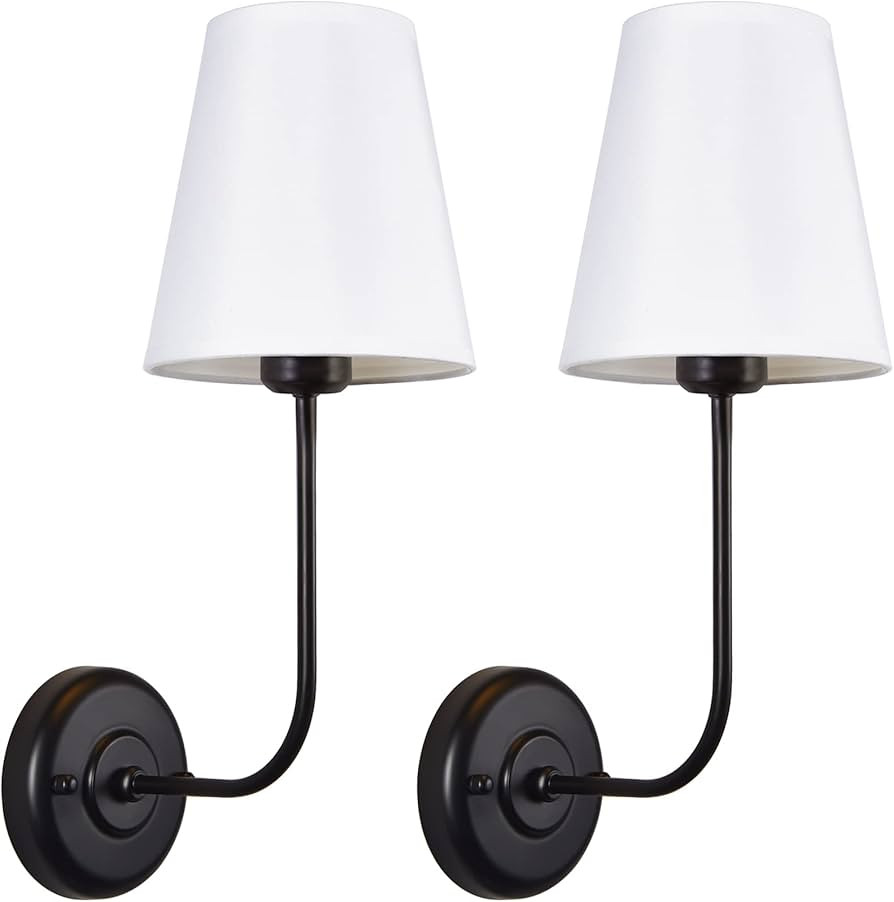 Passica Decor Set of 2 pcs Vintage Industrial Wall Sconce Light Fixture with Flared White Fabric ... | Amazon (US)