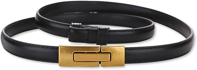 LumiSyne Women Skinny Leather Belt Solid Color Alloy Turn Lock Adjustable Waistband Thin Waist Be... | Amazon (US)
