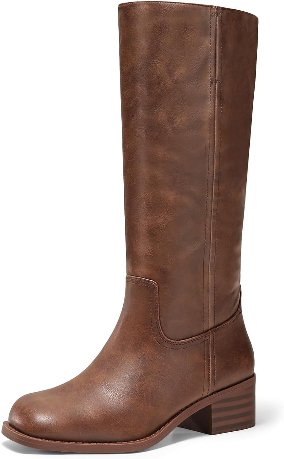 Coutgo Women's Knee High Boots Square Toe Chunky Block Heel Tall Boots Comfortable Low Heel Shoes | Amazon (US)