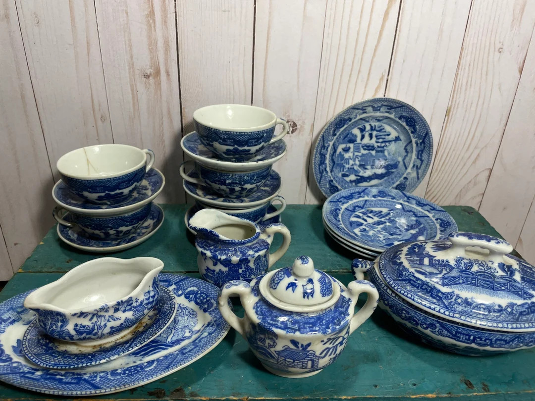 Child's Set of Blue Willow China Blue Floral Miniature - Etsy | Etsy (US)