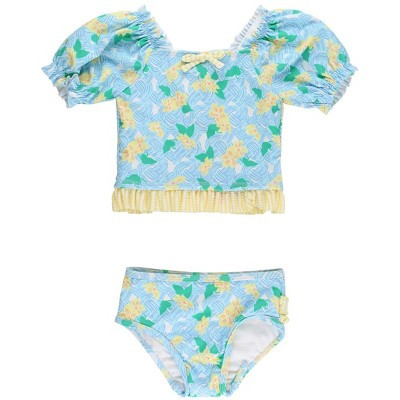 RuffleButts Girls UPF50+ Puff Sleeve Ruffle Tankini 2-Piece Swimsuit - Blooming Basket, 5 | Target