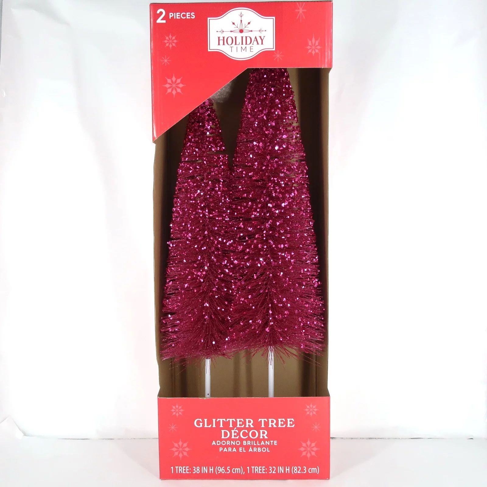 Fuchsia Glitter Bottle Brush Tree Outdoor Décor, 2 Count, 32 in and 38 in, 2 Count, by Holiday T... | Walmart (US)