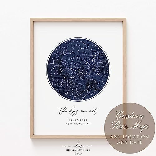 Custom Star Sky Map Print, Navy Watercolor Texture Zodiac Constellation, Wedding Anniversary Birt... | Amazon (US)