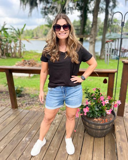 #walmartpartner These Denim Shorts are just $14.98 and I LOVE them. The fit and length is just perfect. The rolled hem is sewn in place. I bought 2 colors and am wearing them TTS in a 10. #walmartfashion @walmartfashion

#LTKOver40 #LTKMidsize #LTKFindsUnder50