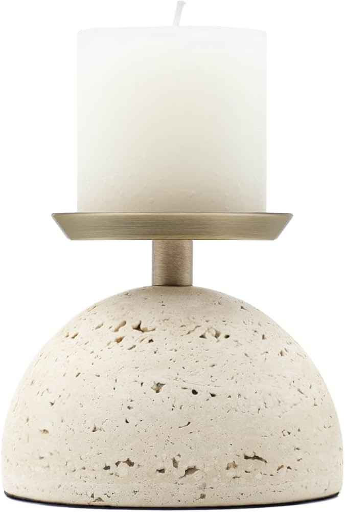 Marble Pillar Candle Holder, Travertine Candle Holder Centerpiece for Cozy Home Décor, Stone Can... | Amazon (US)