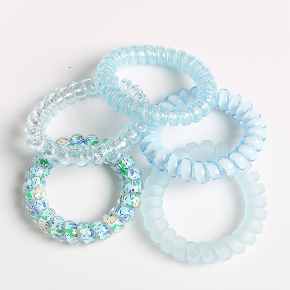Spiral Hair Ties,Pack of 5,Elastic Coil Hair Ties for Women Girls,No Crease Telephone Wire Cord H... | Amazon (US)