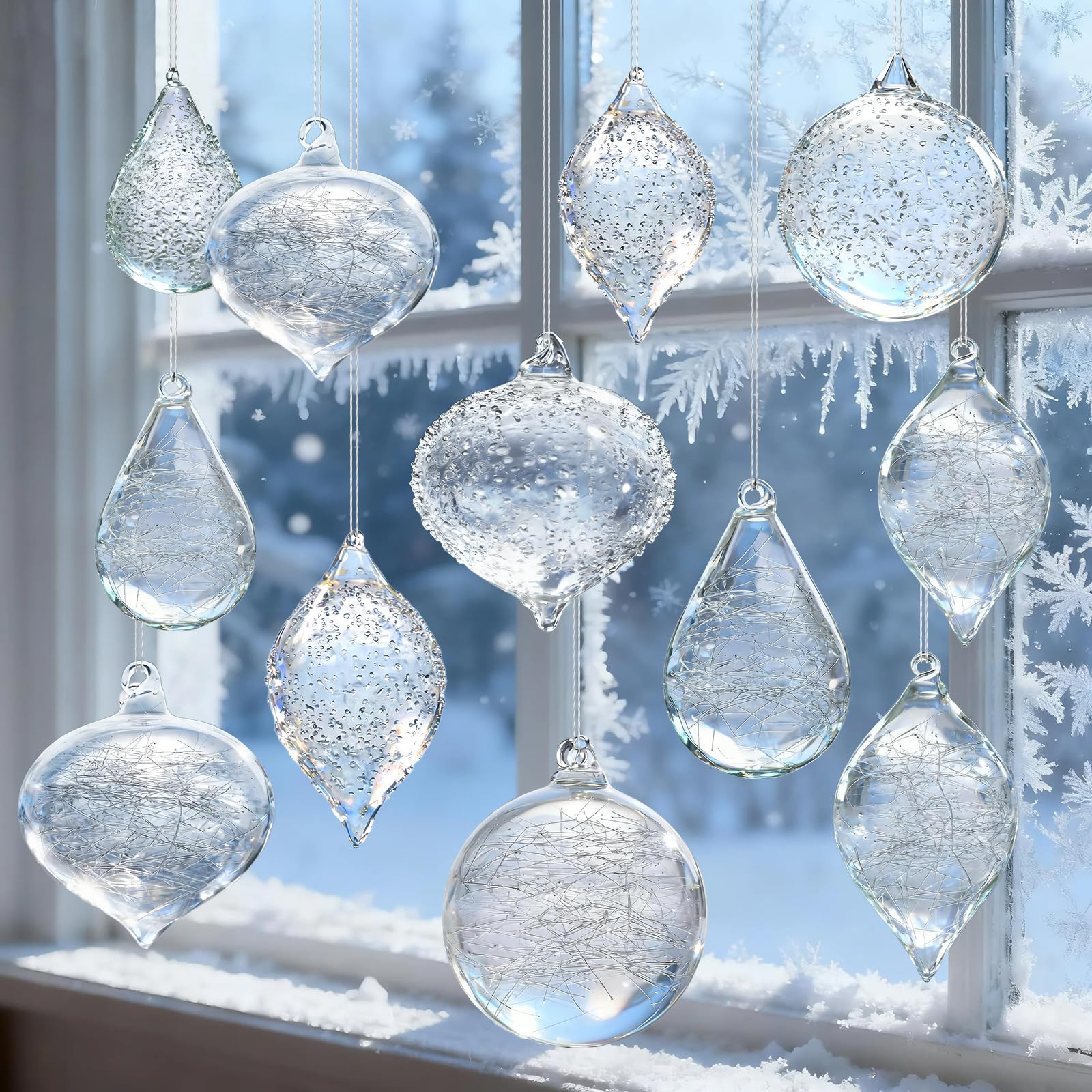 OuMuaMua Christmas Glass Ball Ornaments for Tree, Clear Decorative Hanging Ornaments 12 Pack Uniq... | Amazon (US)