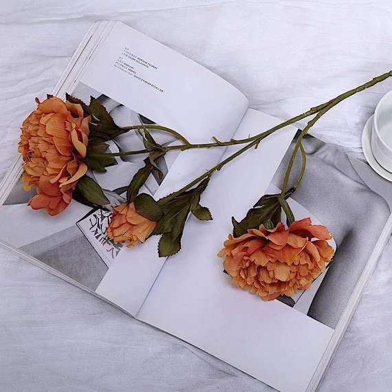 2 Orange 29 in Long Stem Silk Peony Artificial Flowers Sprays | Etsy | Etsy (US)