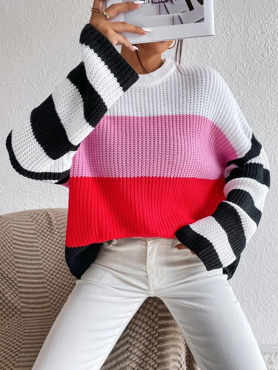 HomeWomen ClothingWomen KnitwearWomen SweatersColorblock Drop Shoulder Sweater | SHEIN