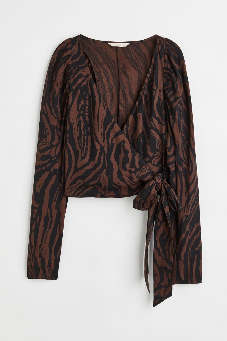 Jacquard-weave Blouse - Brown/patterned - Ladies | H&M US | H&M (US)