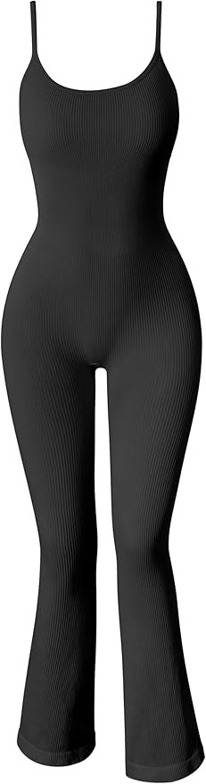 OQQ Women Yoga Jumpsuits Ribbed Exercise Adjustable Spaghetti Strips Tops Bell Bottoms Flare Jump... | Amazon (US)