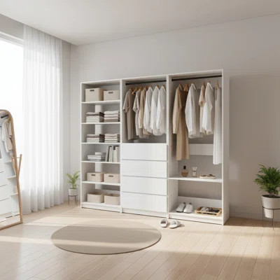 94.2'' W Wooden Closet Oraganizer System With Hanging Rods And Ample Storage Place | Wayfair North America
