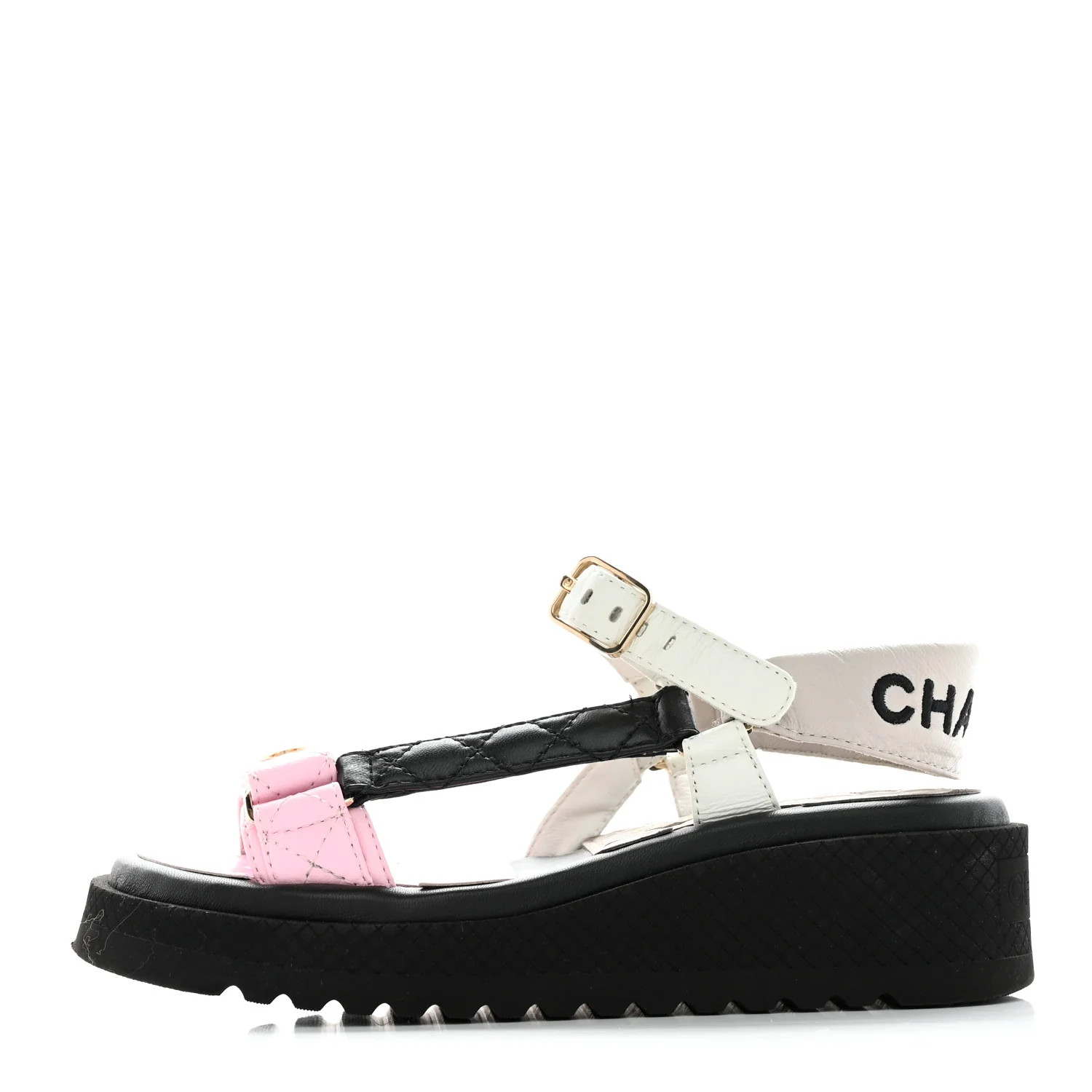 Lambskin Quilted CC Logo Platform Sandals 35 Black White Pink | FASHIONPHILE (US)