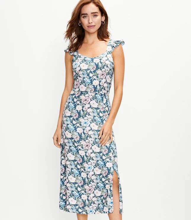 Garden Ruffle Strap Midi Dress | LOFT
