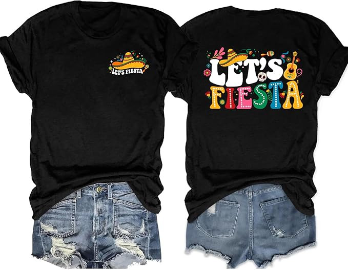 VVNTY Cinco De Mayo T Shirt for Women: Let's Fiesta Shirts Funny Mexican Party Tee Sombrero 5 De ... | Amazon (US)