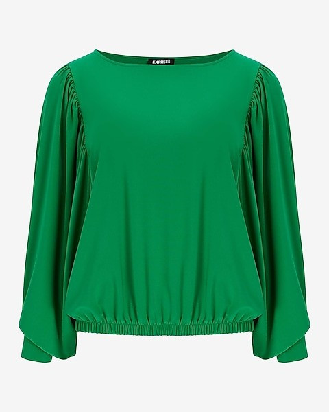 Long Draped Sleeve Banded Waist Top- Green Top- St Patricks Day | Express