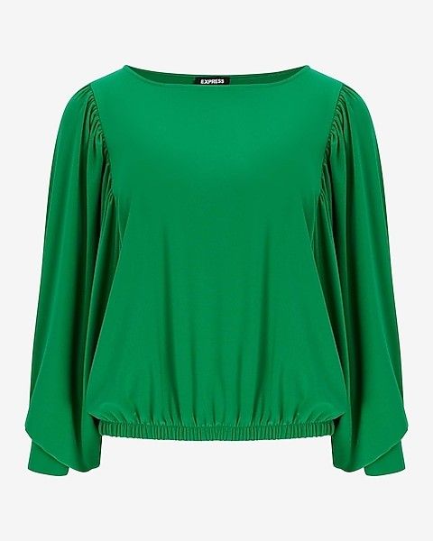 Long Draped Sleeve Banded Waist Top- Green Top- St Patricks Day | Express