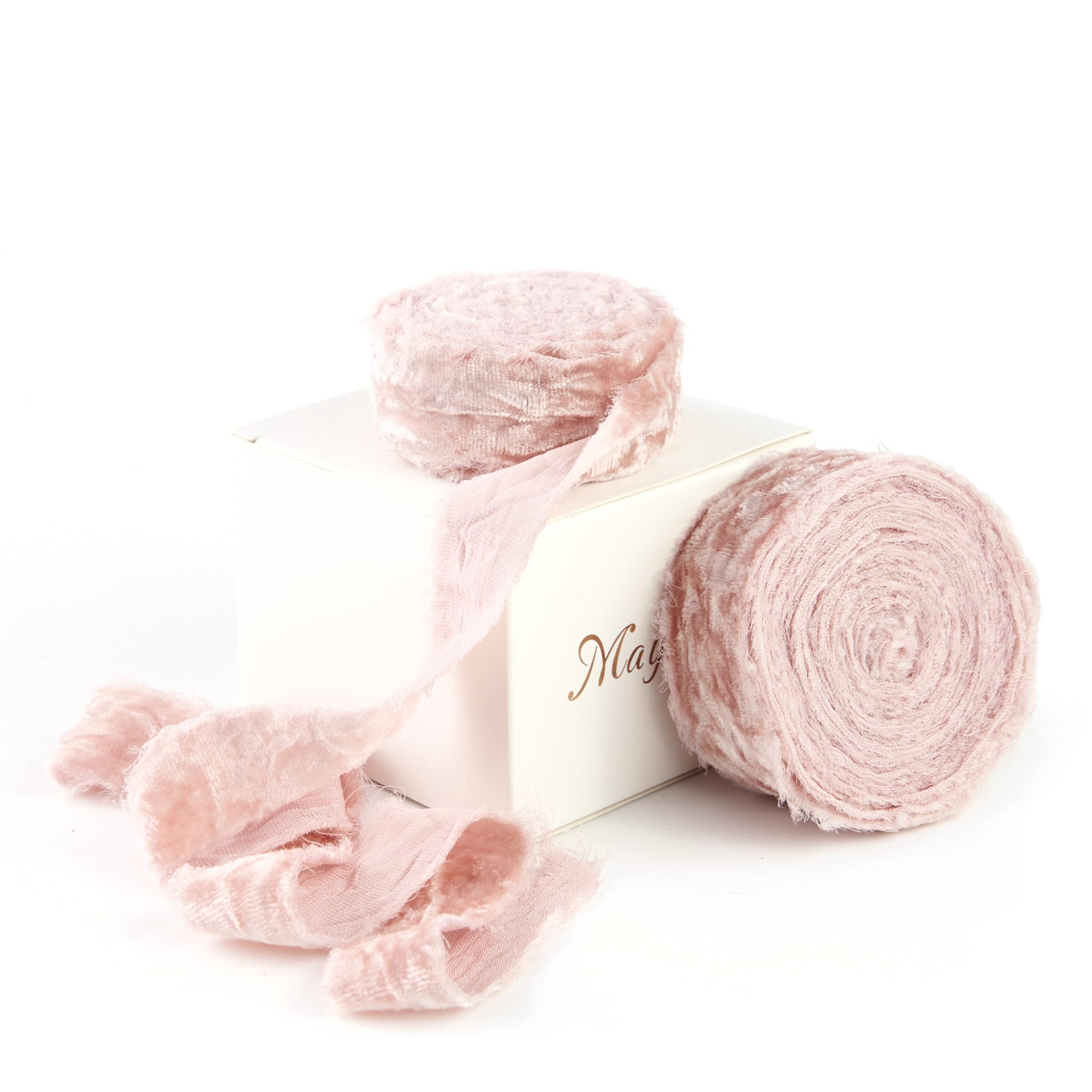 MAYREEL 1 Inch Ivory Velvet Ribbon Frayed Edge Hand Torn Cream for Bridal Bouquets Invitations We... | Amazon (US)
