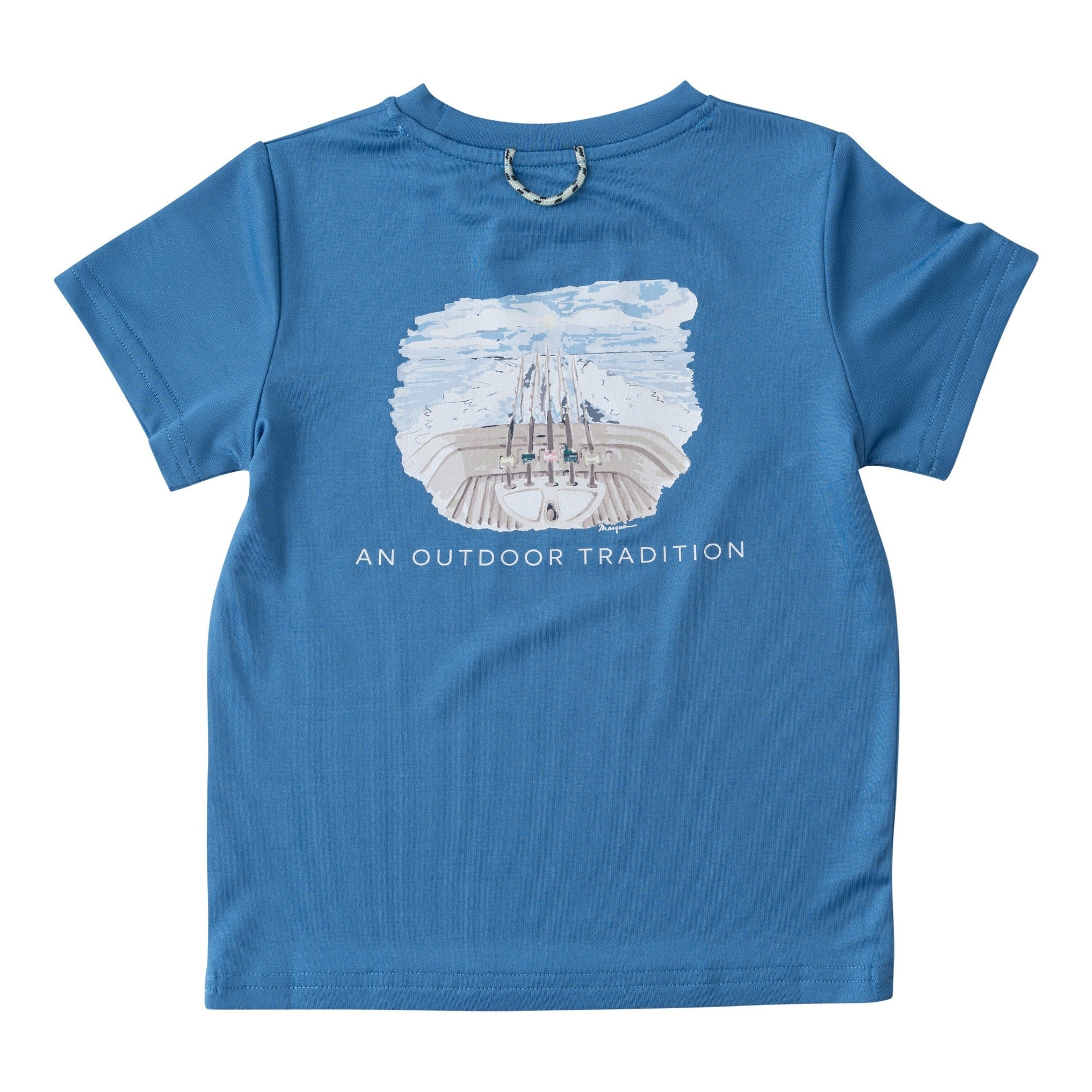 Kids' Pro Performance Short Sleeve Fishing T-Shirts in High Tide Blue with Rod and Reel | PRODOH