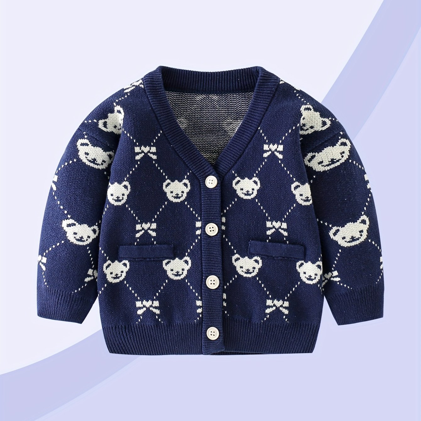 Baby's Bear Bowknot Pattern Cable Knit Cardigan Trendy - Temu | Temu Affiliate Program