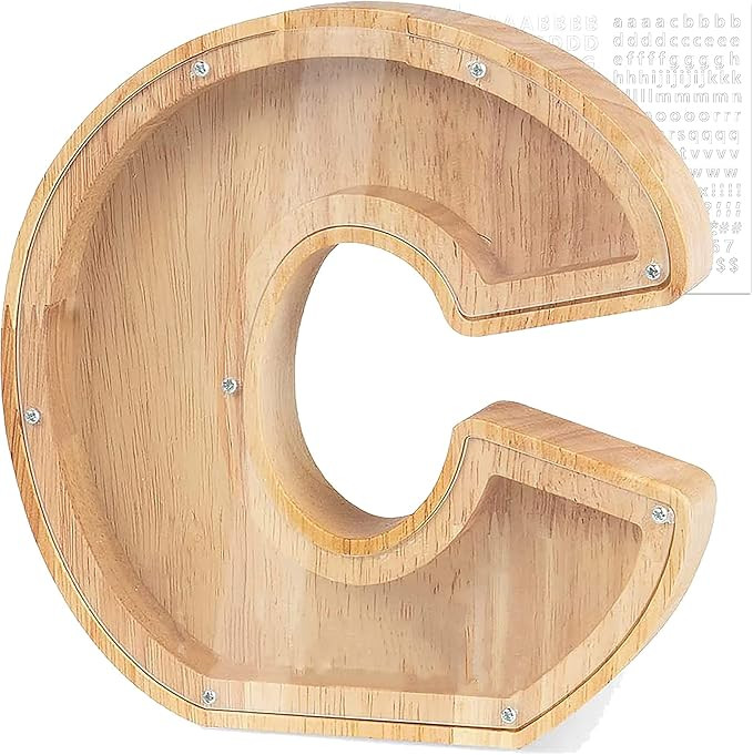 Piggy Bank for Kids Personalized A-Z Letter Piggy Bank Wooden Transparent Letter Money Box Decora... | Amazon (US)