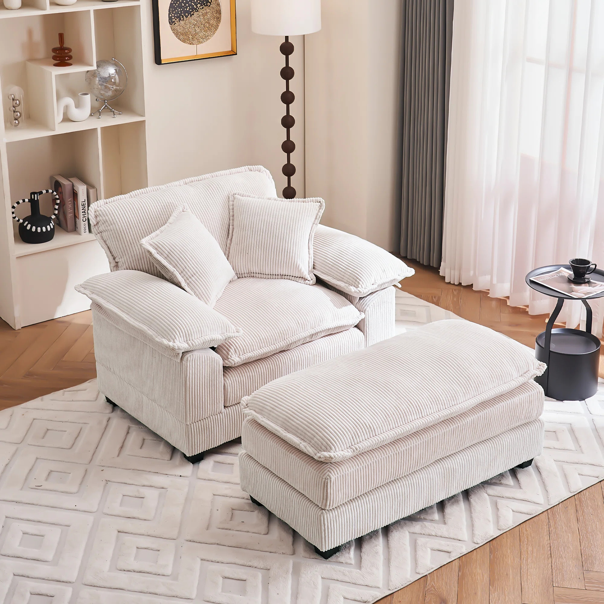 Ophelia & Co. Artiomas 46.9-Inch Single Sofa, Upholstered Corduroy Armchair With Ottoman & Review... | Wayfair North America