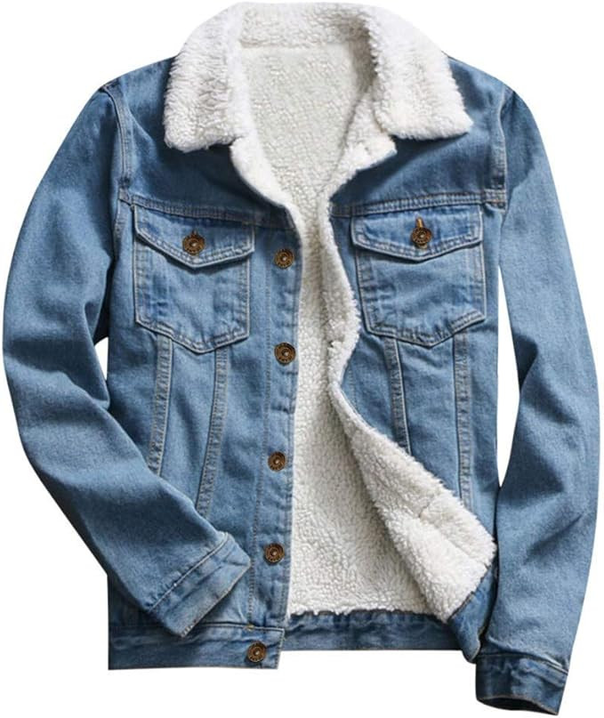 TOTOD Denim Coat Jean Jacket Women Vintage Upset Outwear Loose Fleece Inner Button Oversize Tunic... | Amazon (US)
