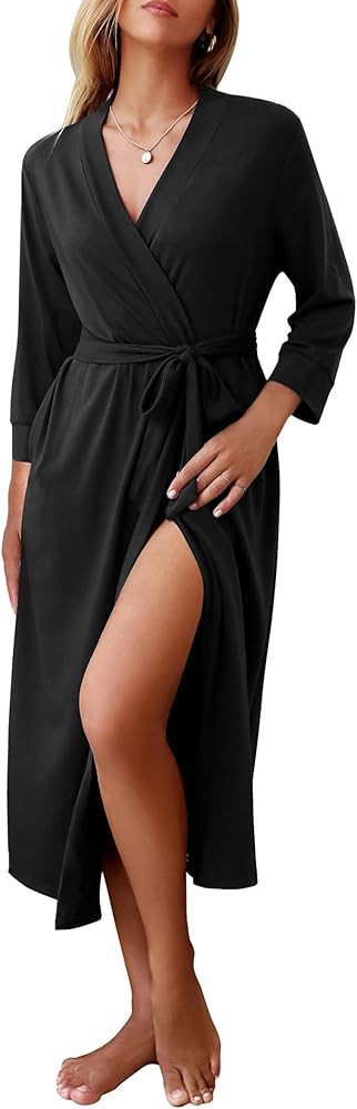 Ekouaer Women Robe Long Knit Bathrobe Lightweight Soft Summer kimono Robes Casual Loungewear with... | Amazon (US)