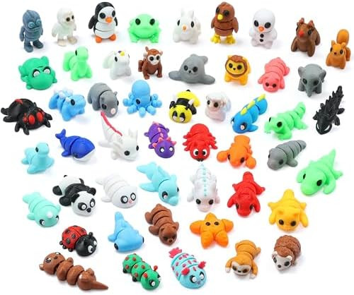 50 pcs Mini 3D Printed Animal Figurines, Flexible Articulated Fidget Toys, Cute Desk Decor, Party... | Amazon (US)