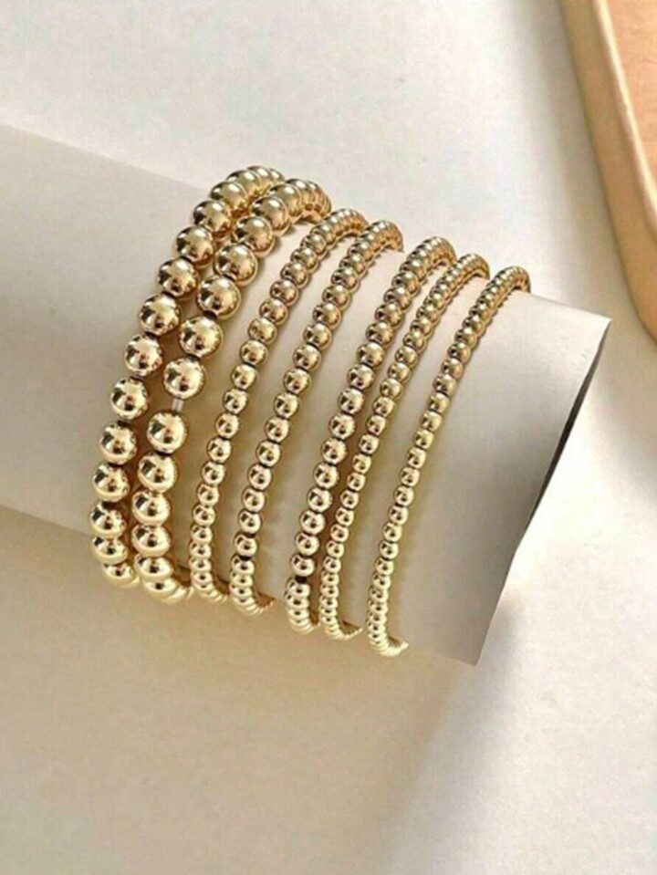 7pcs/Set Minimalist Gold Beaded Luxury Hand Chain Set | SHEIN