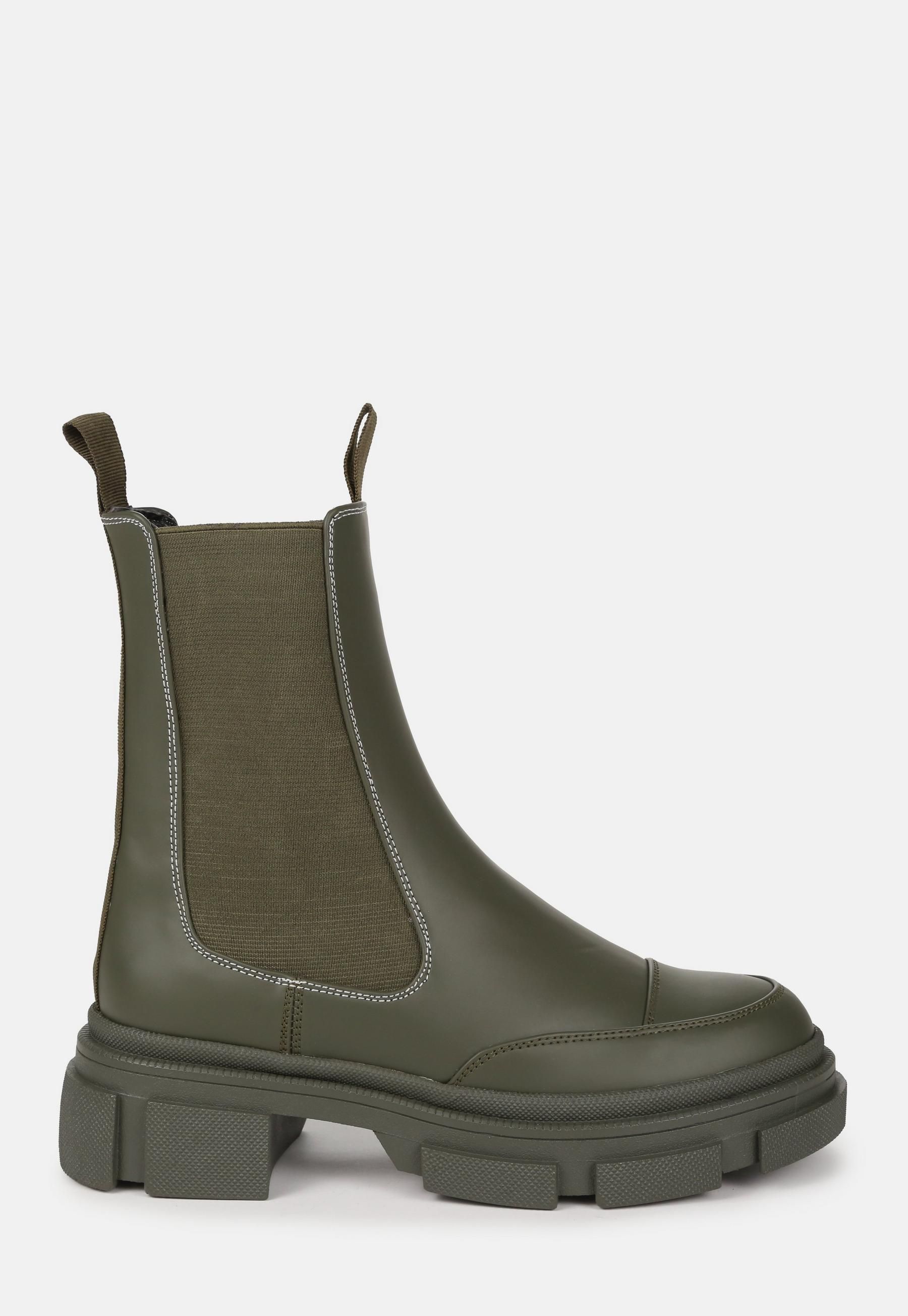 Khaki Contrast Stitch Rubberised Pull On Ankle Boots | Missguided (UK & IE)