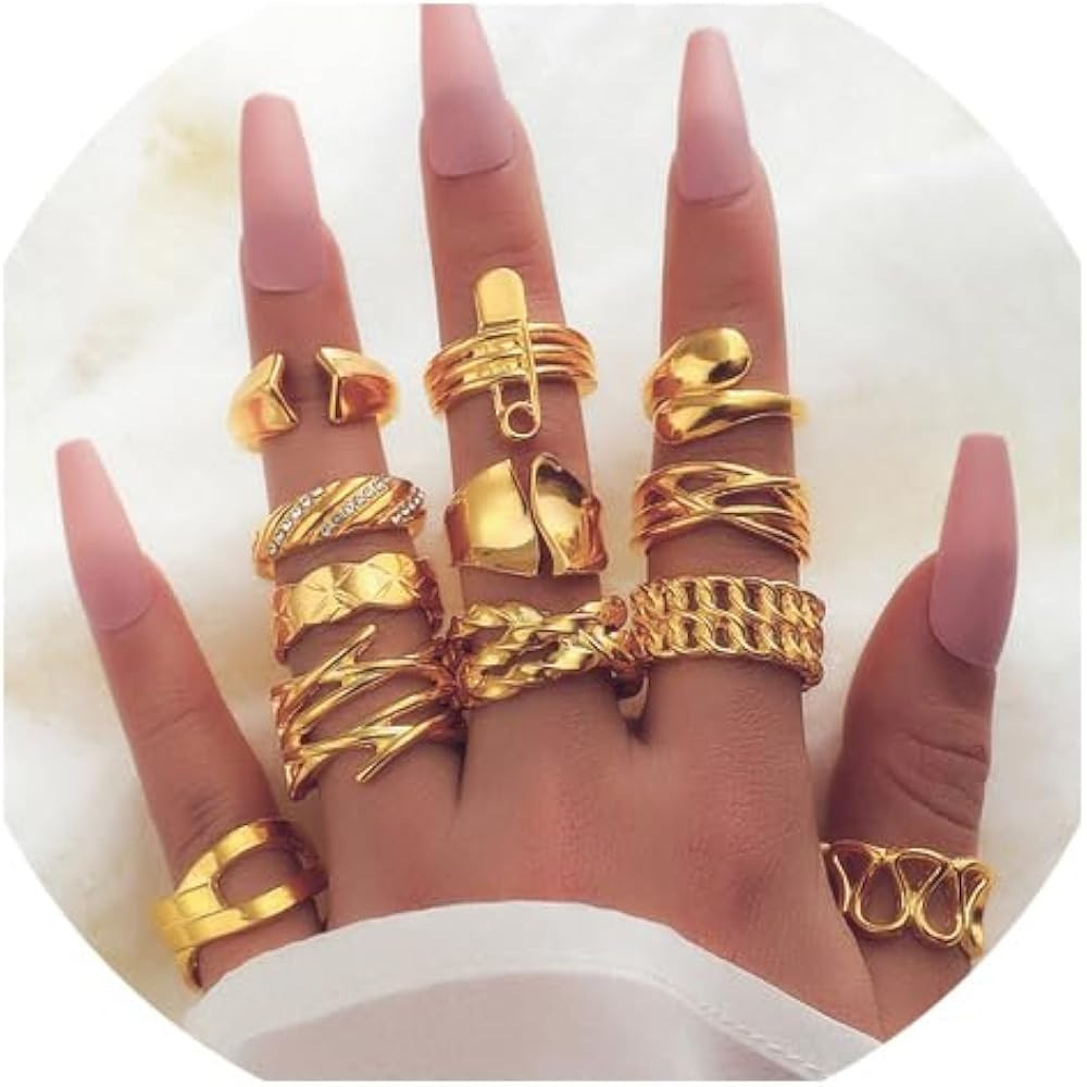 Boho Retro Stacking Rings for Women Gold Geometric Knuckle Rings Set Vintage Snake Chain Rhinesto... | Amazon (US)