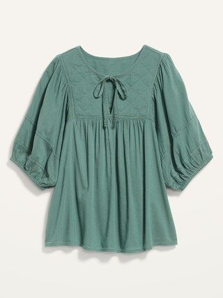 Puff-Sleeve Split-Neck Quilted Swing Blouse for Women | Old Navy (US)