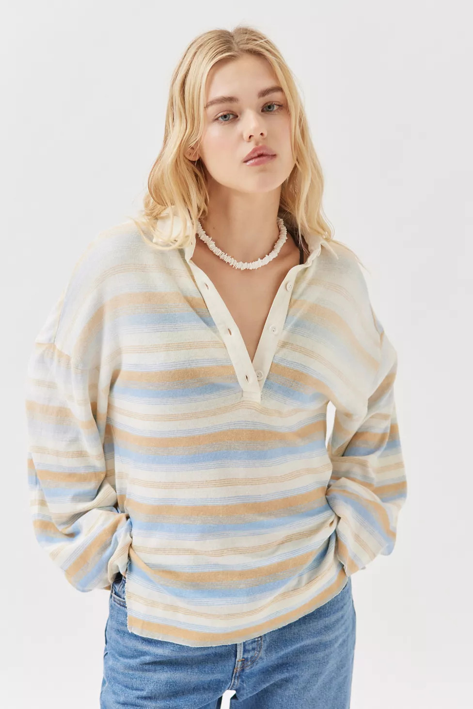 BDG Hallie Distressed Polo Top | Urban Outfitters (US and RoW)