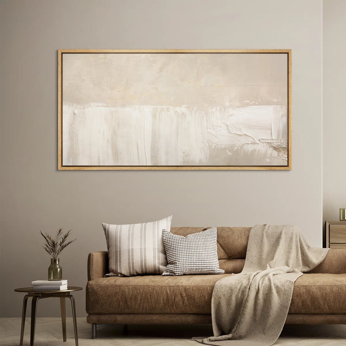 Soft Neutral Cream Minimal Abstract Light Brush Form Framed Canvas Master Bedroom Wall Art Work P... | Wayfair North America