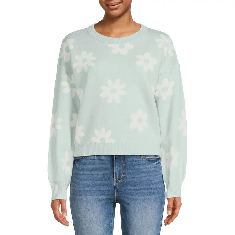 No Boundaries Junior's Cropped Print Sweater, Midweight, Sizes XS-XXXL | Walmart (US)